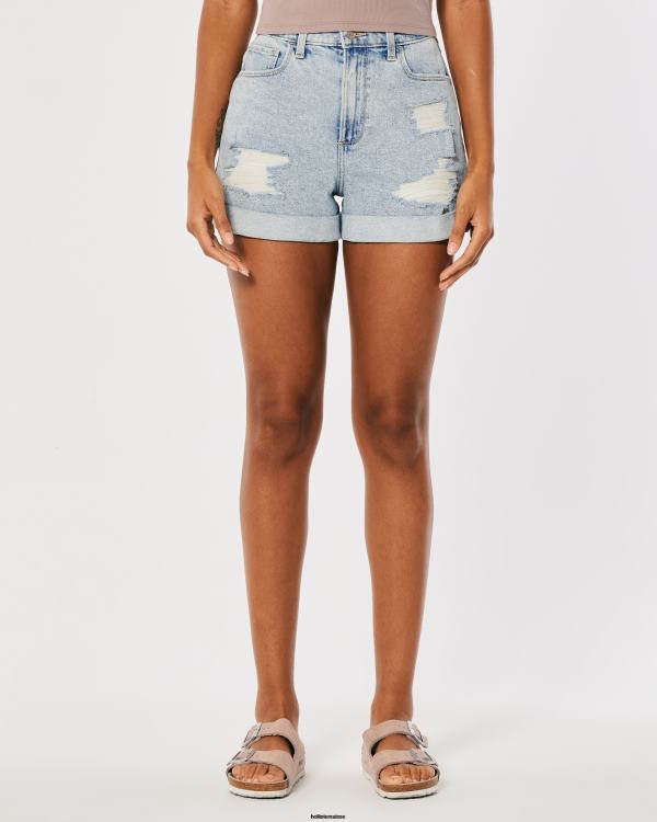 short mom en denim délavé à l\'acide léger à taille ultra-haute et courbé femmes léger lavage déchiré Hollister bas RRRJX571
