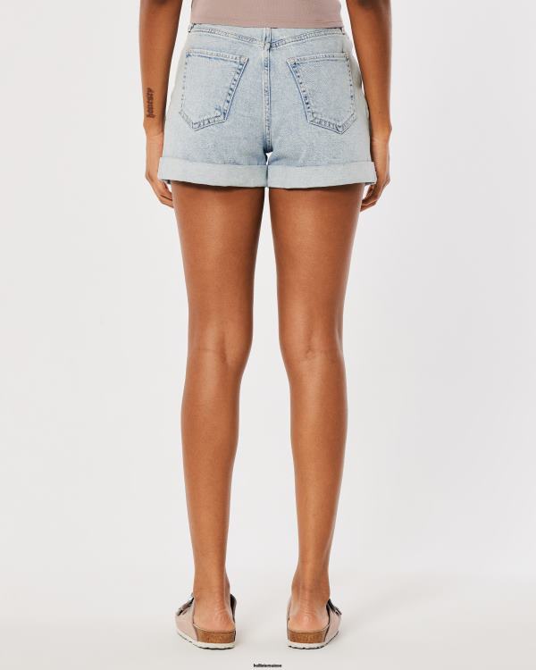 short mom en denim délavé à l\'acide léger à taille ultra-haute et courbé femmes léger lavage déchiré Hollister bas RRRJX571
