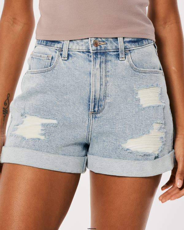 short mom en denim délavé à l\'acide léger à taille ultra-haute et courbé femmes léger lavage déchiré Hollister bas RRRJX571