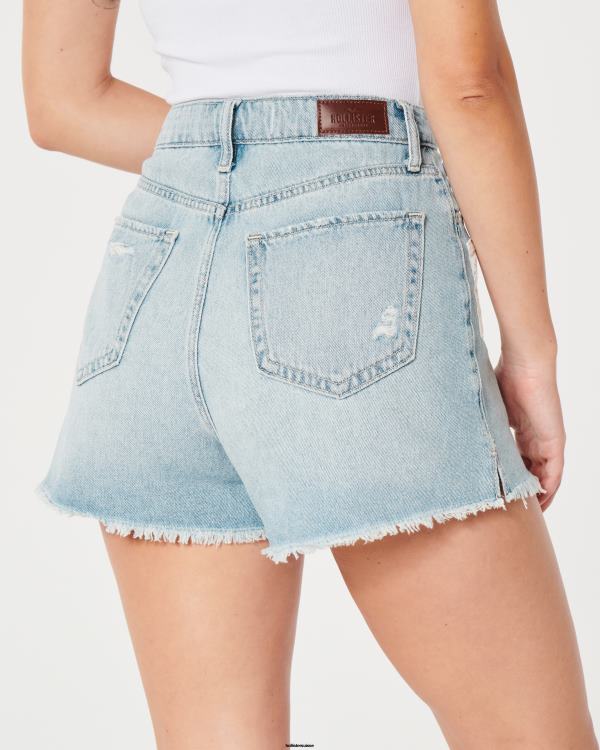 short mom en denim patchwork délavé clair à taille ultra-curvy femmes lavage léger Hollister bas RRRJX540