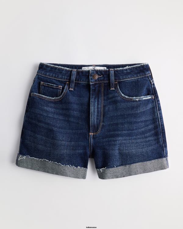 short mom en denim à taille ultra-haute femmes lavage foncé Hollister bas RRRJX752