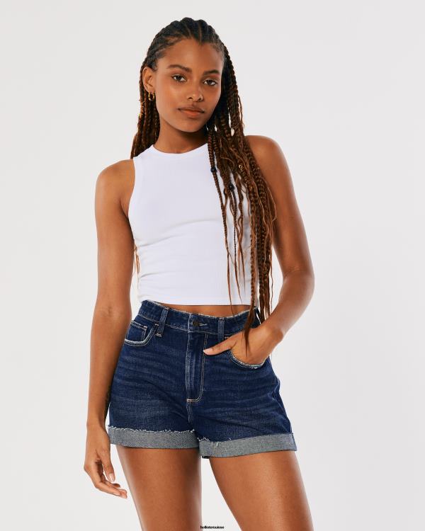 short mom en denim à taille ultra-haute femmes lavage foncé Hollister bas RRRJX752