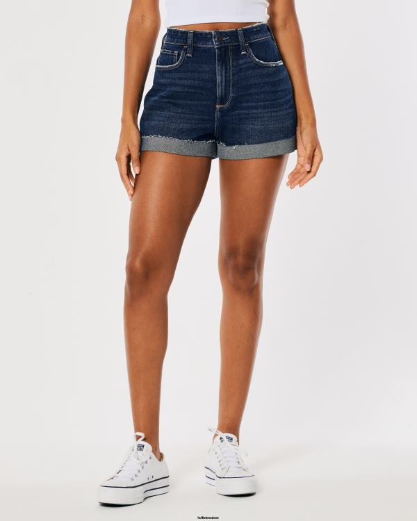 short mom en denim à taille ultra-haute femmes lavage foncé Hollister bas RRRJX752