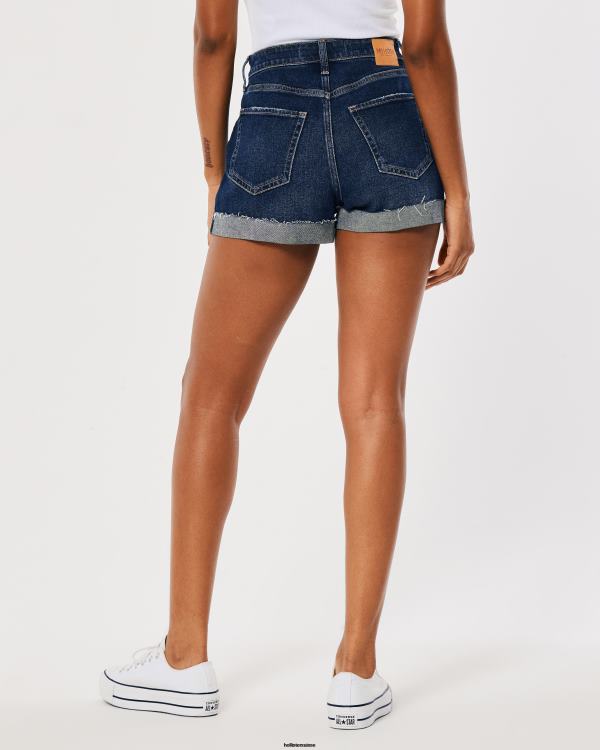 short mom en denim à taille ultra-haute femmes lavage foncé Hollister bas RRRJX752