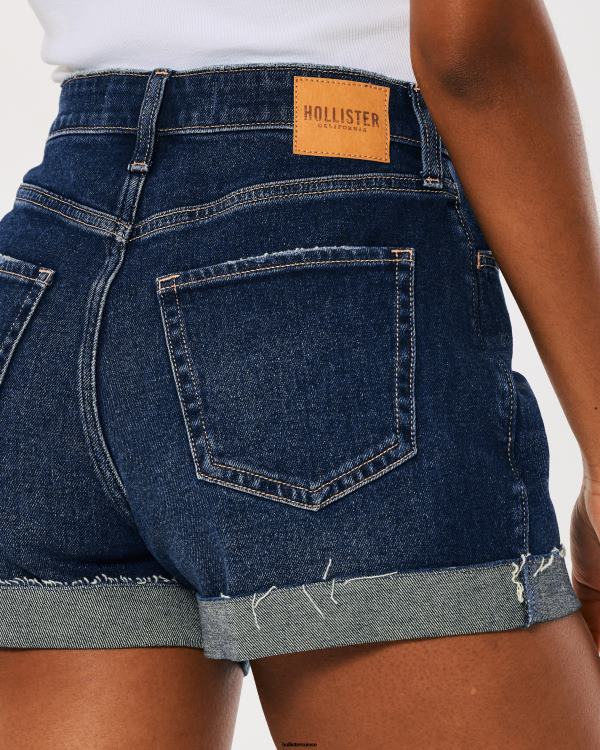 short mom en denim à taille ultra-haute femmes lavage foncé Hollister bas RRRJX752
