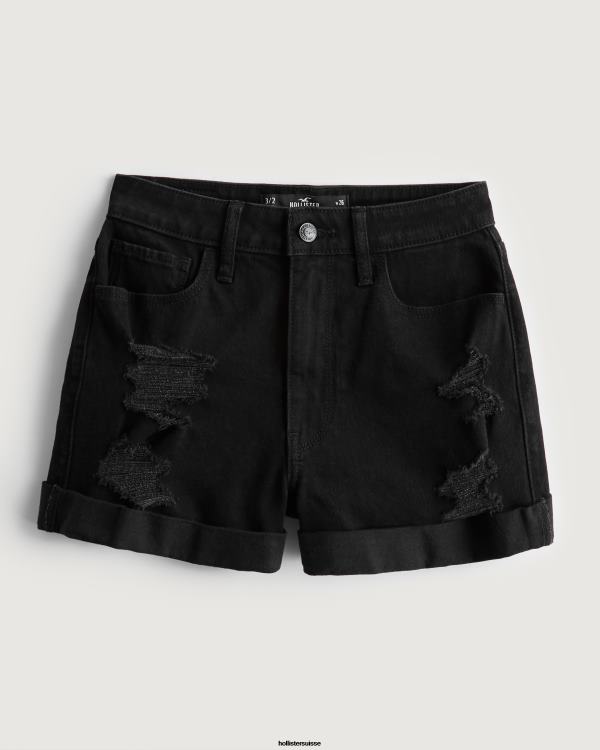 short mom noir déchiré à taille ultra haute femmes noir déchiré Hollister bas RRRJX461