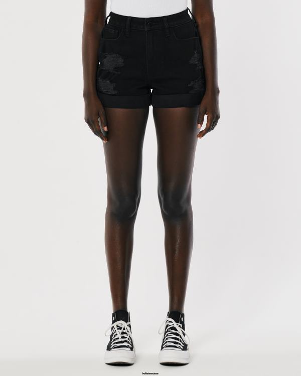 short mom noir déchiré à taille ultra haute femmes noir déchiré Hollister bas RRRJX461