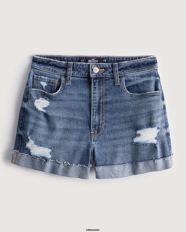 short mom taille ultra haute déchiré délavé moyen femmes lavage déchiré moyen Hollister bas RRRJX463
