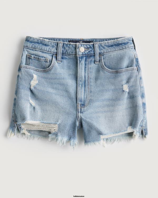 short mom taille ultra haute en denim déchiré délavé clair femmes léger lavage déchiré Hollister bas RRRJX462