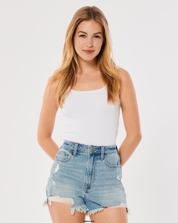 short mom taille ultra haute en denim déchiré délavé clair femmes léger lavage déchiré Hollister bas RRRJX462