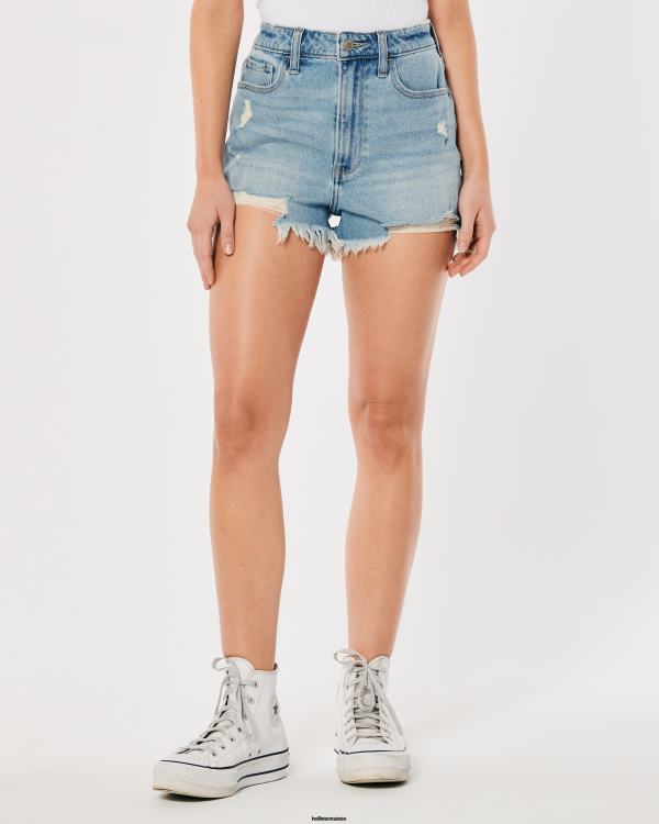 short mom taille ultra haute en denim déchiré délavé clair femmes léger lavage déchiré Hollister bas RRRJX462