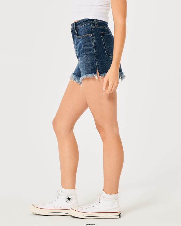 short mom taille ultra haute en denim délavé foncé femmes ourlet effiloché délavé foncé Hollister bas RRRJX741