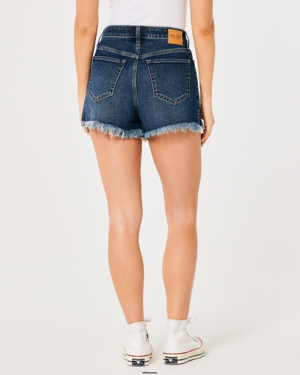 short mom taille ultra haute en denim délavé foncé femmes ourlet effiloché délavé foncé Hollister bas RRRJX741