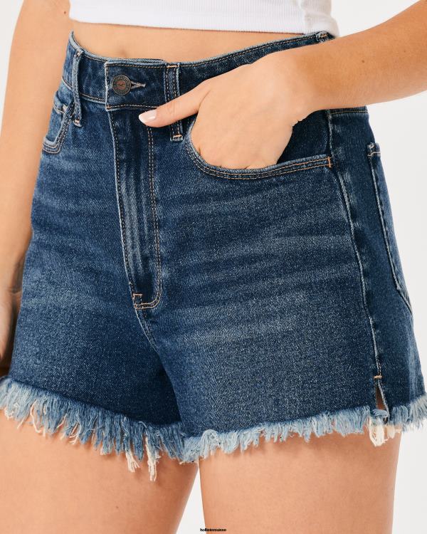 short mom taille ultra haute en denim délavé foncé femmes ourlet effiloché délavé foncé Hollister bas RRRJX741