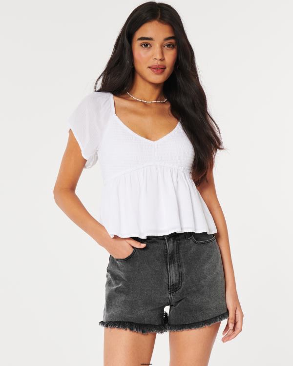 short mom taille ultra haute en denim noir délavé femmes ourlet effiloché noir Hollister bas RRRJX583