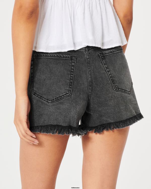 short mom taille ultra haute en denim noir délavé femmes ourlet effiloché noir Hollister bas RRRJX583