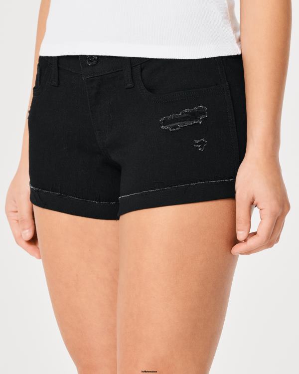 short taille basse en denim noir vieilli 3\'\' femmes noir déchiré Hollister bas RRRJX686