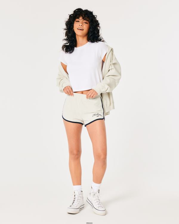 short taille haute à logo femmes crème Hollister bas RRRJX708