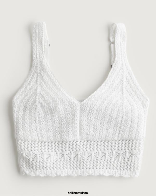 bralette à col en v crochet femmes blanc Hollister hauts RRRJX84