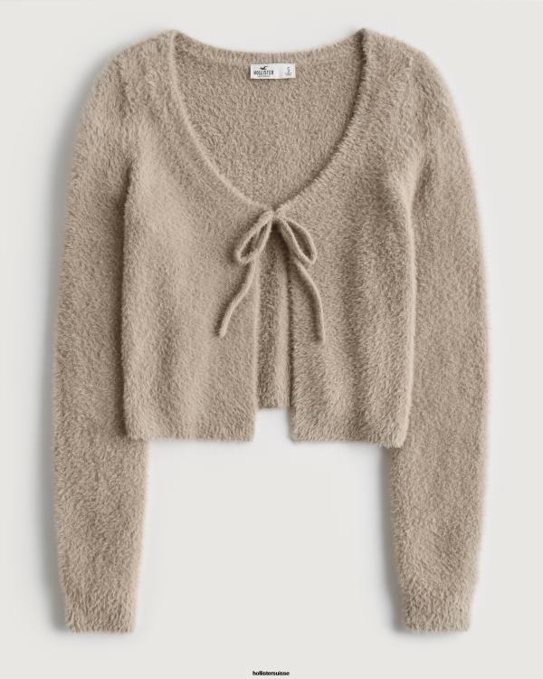 cardigan court noué sur le devant femmes brun clair Hollister hauts RRRJX352