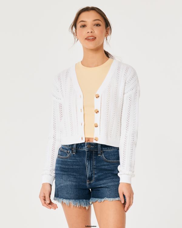 cardigan court texturé facile femmes blanc Hollister hauts RRRJX59