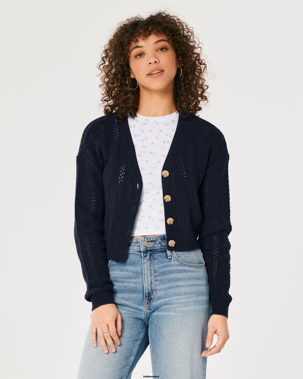 cardigan court texturé facile femmes bleu marine Hollister hauts RRRJX146