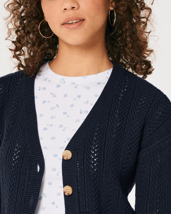 cardigan court texturé facile femmes bleu marine Hollister hauts RRRJX146
