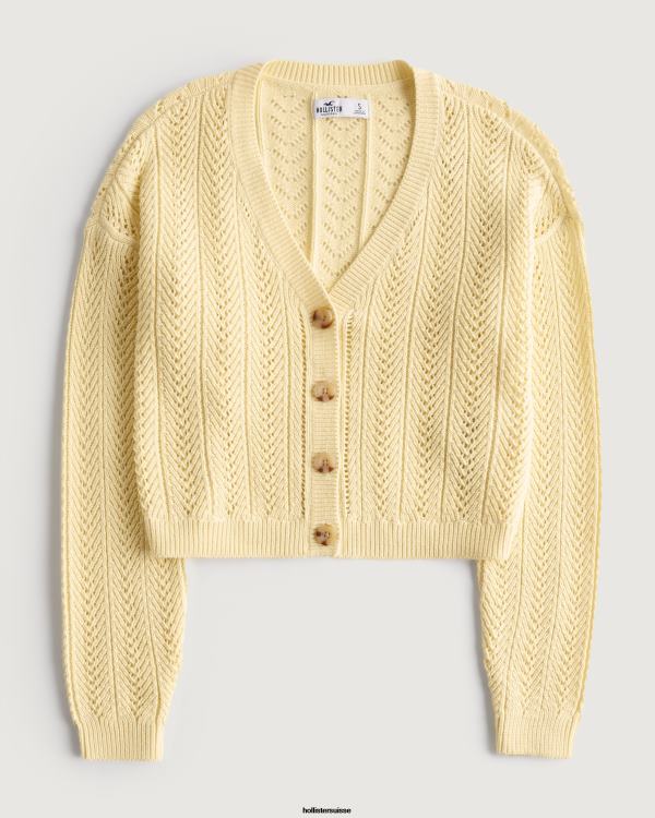 cardigan court texturé facile femmes jaune Hollister hauts RRRJX338