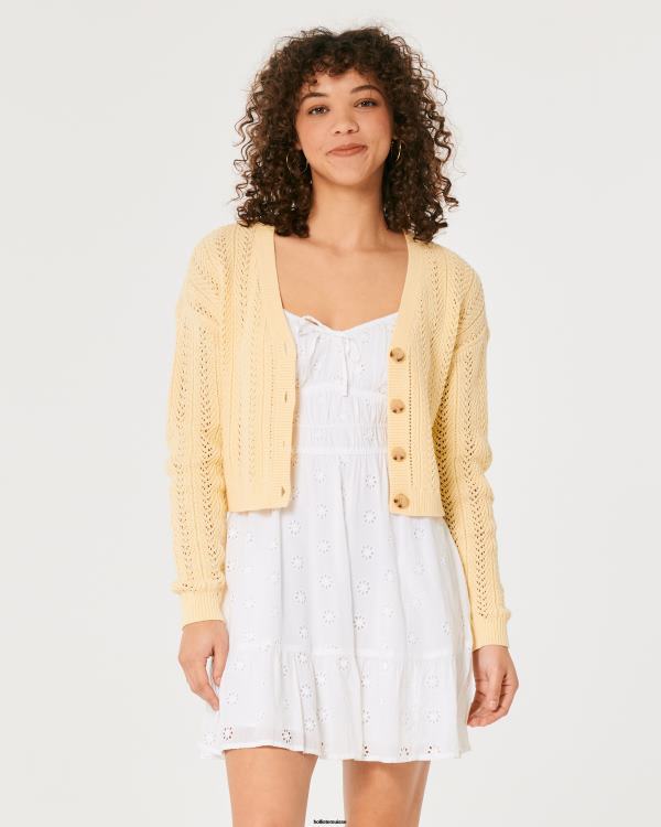 cardigan court texturé facile femmes jaune Hollister hauts RRRJX338
