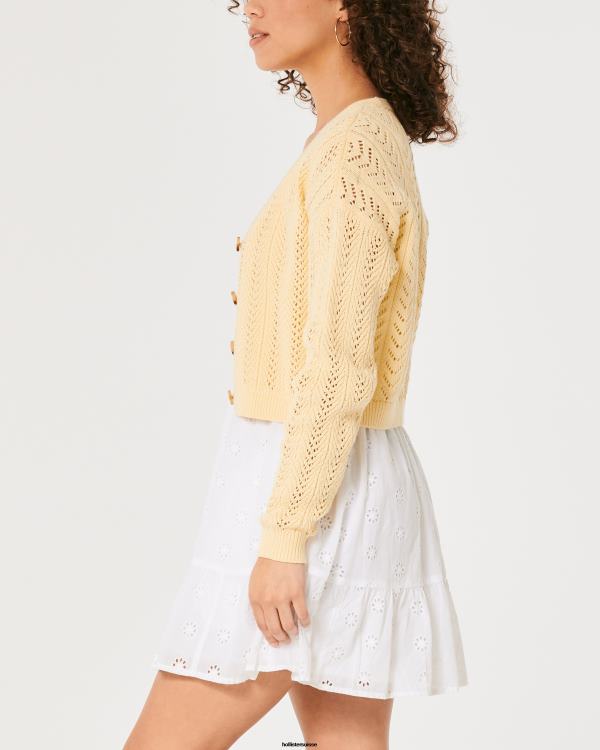 cardigan court texturé facile femmes jaune Hollister hauts RRRJX338