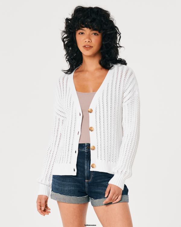 cardigan facile à col en v au crochet femmes blanc Hollister hauts RRRJX159