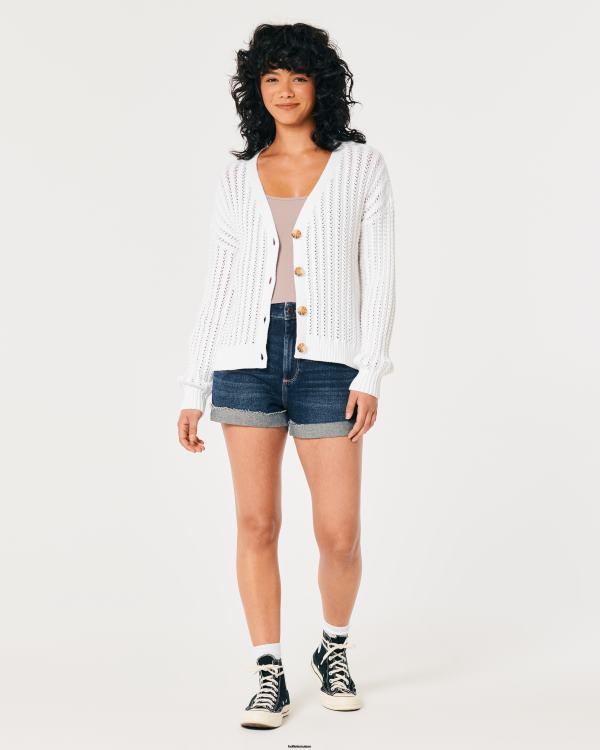 cardigan facile à col en v au crochet femmes blanc Hollister hauts RRRJX159