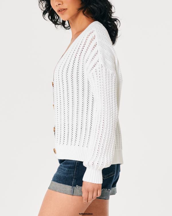 cardigan facile à col en v au crochet femmes blanc Hollister hauts RRRJX159
