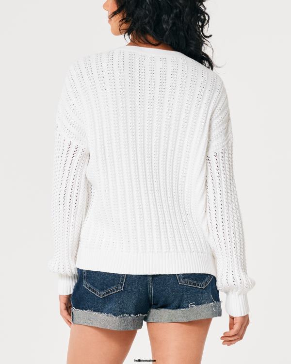 cardigan facile à col en v au crochet femmes blanc Hollister hauts RRRJX159