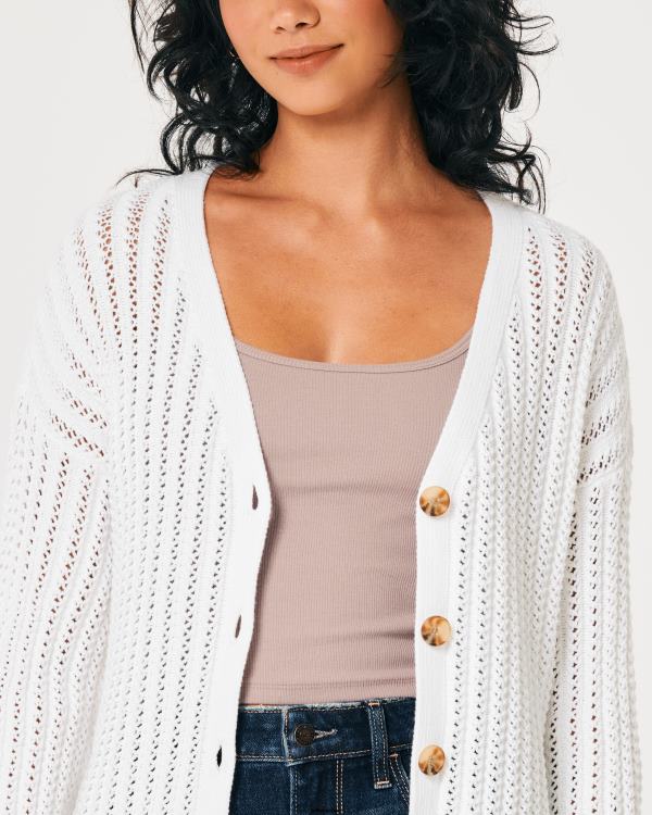 cardigan facile à col en v au crochet femmes blanc Hollister hauts RRRJX159
