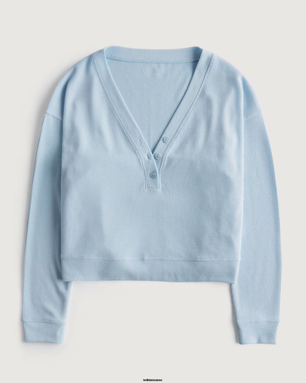 gilly hicks boxy gaufre henley femmes bleu clair Hollister hauts RRRJX459