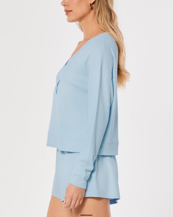 gilly hicks boxy gaufre henley femmes bleu clair Hollister hauts RRRJX459