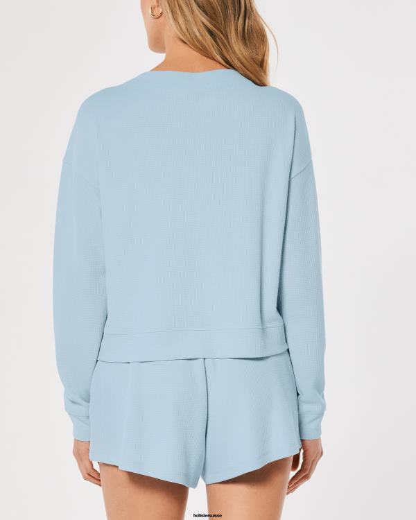 gilly hicks boxy gaufre henley femmes bleu clair Hollister hauts RRRJX459