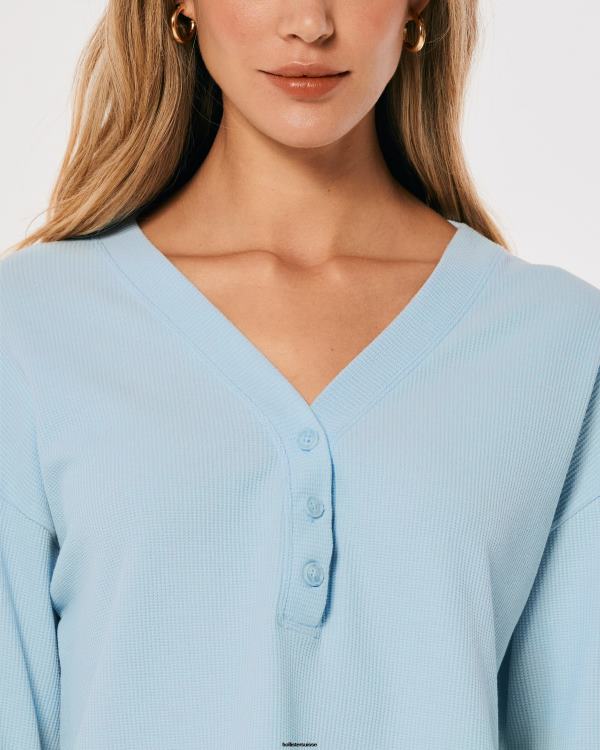gilly hicks boxy gaufre henley femmes bleu clair Hollister hauts RRRJX459