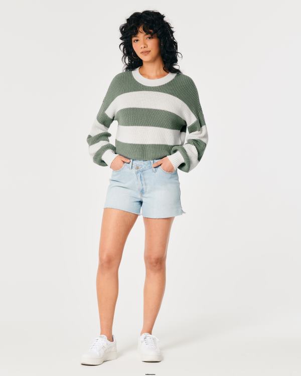 pull ras du cou texturé femmes bande de sauge Hollister hauts RRRJX100