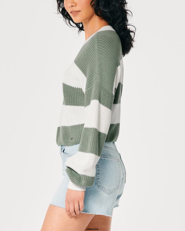 pull ras du cou texturé femmes bande de sauge Hollister hauts RRRJX100