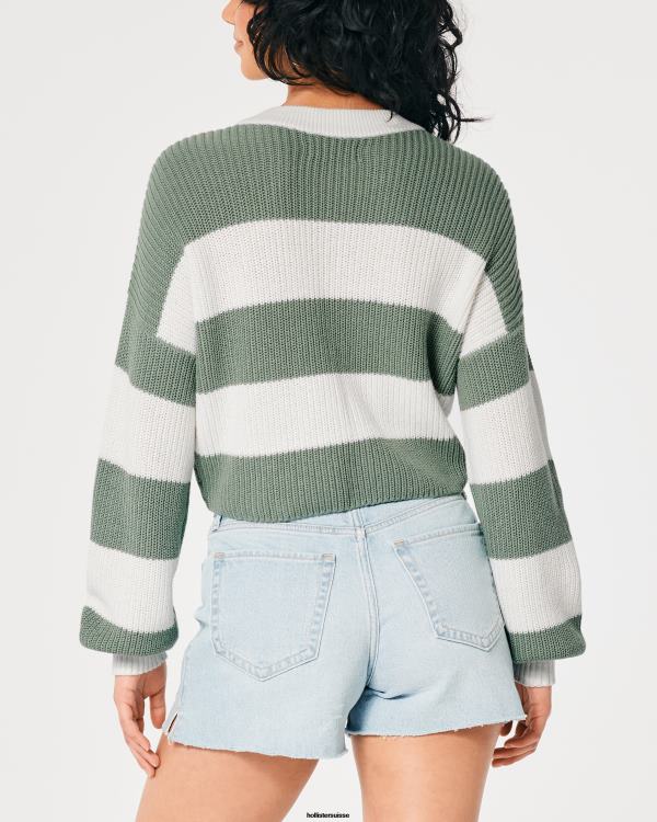 pull ras du cou texturé femmes bande de sauge Hollister hauts RRRJX100