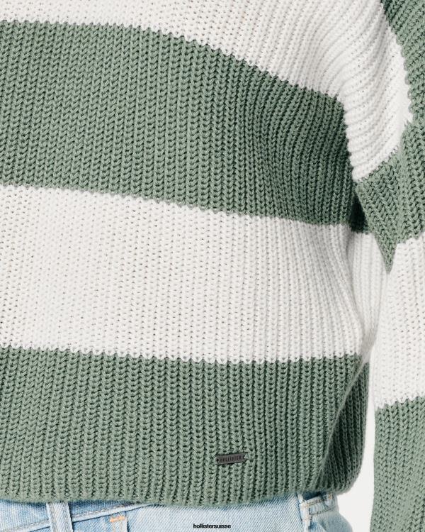 pull ras du cou texturé femmes bande de sauge Hollister hauts RRRJX100
