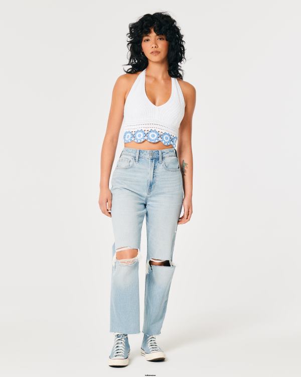 top dos nu à col v en crochet femmes rayure marine Hollister hauts RRRJX62