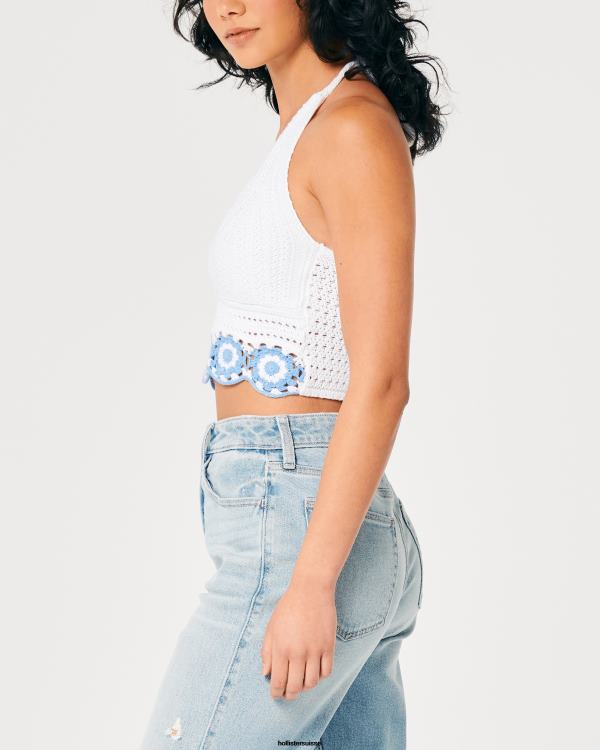 top dos nu à col v en crochet femmes rayure marine Hollister hauts RRRJX62