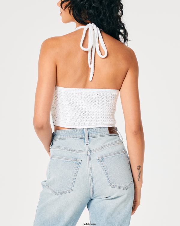 top dos nu à col v en crochet femmes rayure marine Hollister hauts RRRJX62