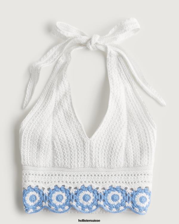 top dos nu à col v en crochet femmes rayure marine Hollister hauts RRRJX62