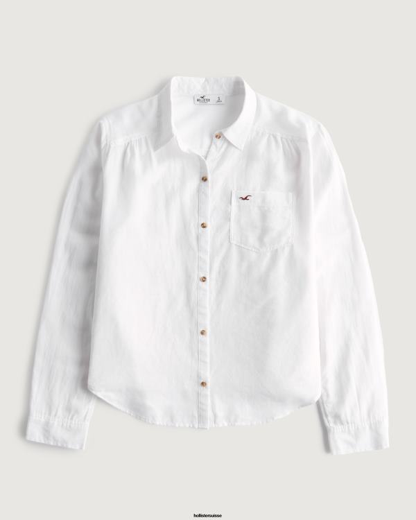 chemise boutonnée à logo iconique femmes blanc Hollister hauts RRRJX345