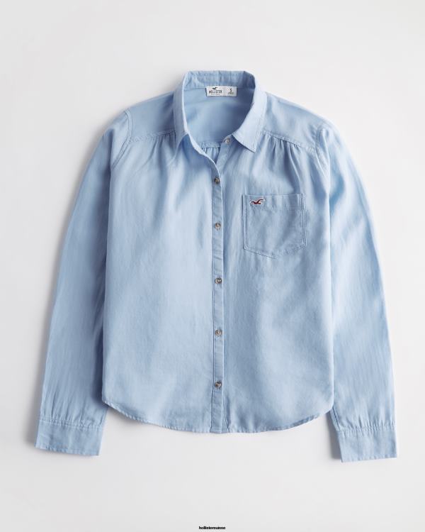 chemise boutonnée à logo iconique femmes bleu Hollister hauts RRRJX387