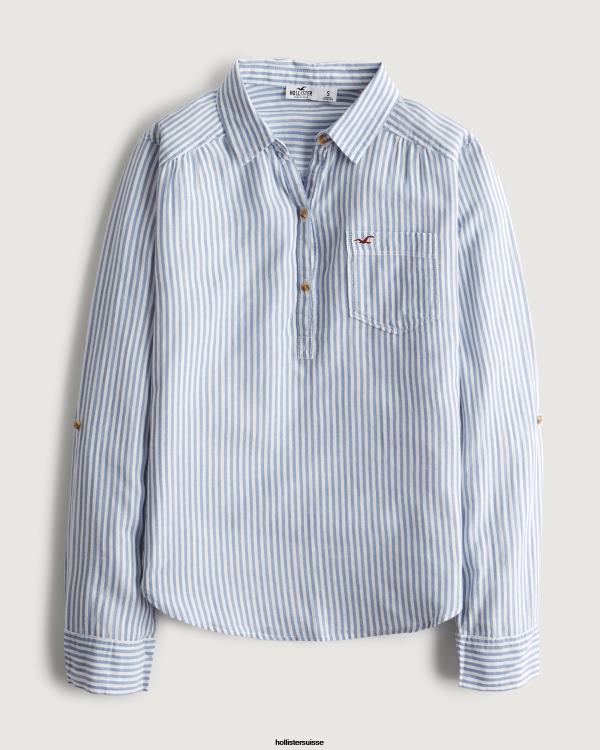 chemise à enfiler facile en coton léger femmes bande bleu clair Hollister hauts RRRJX299